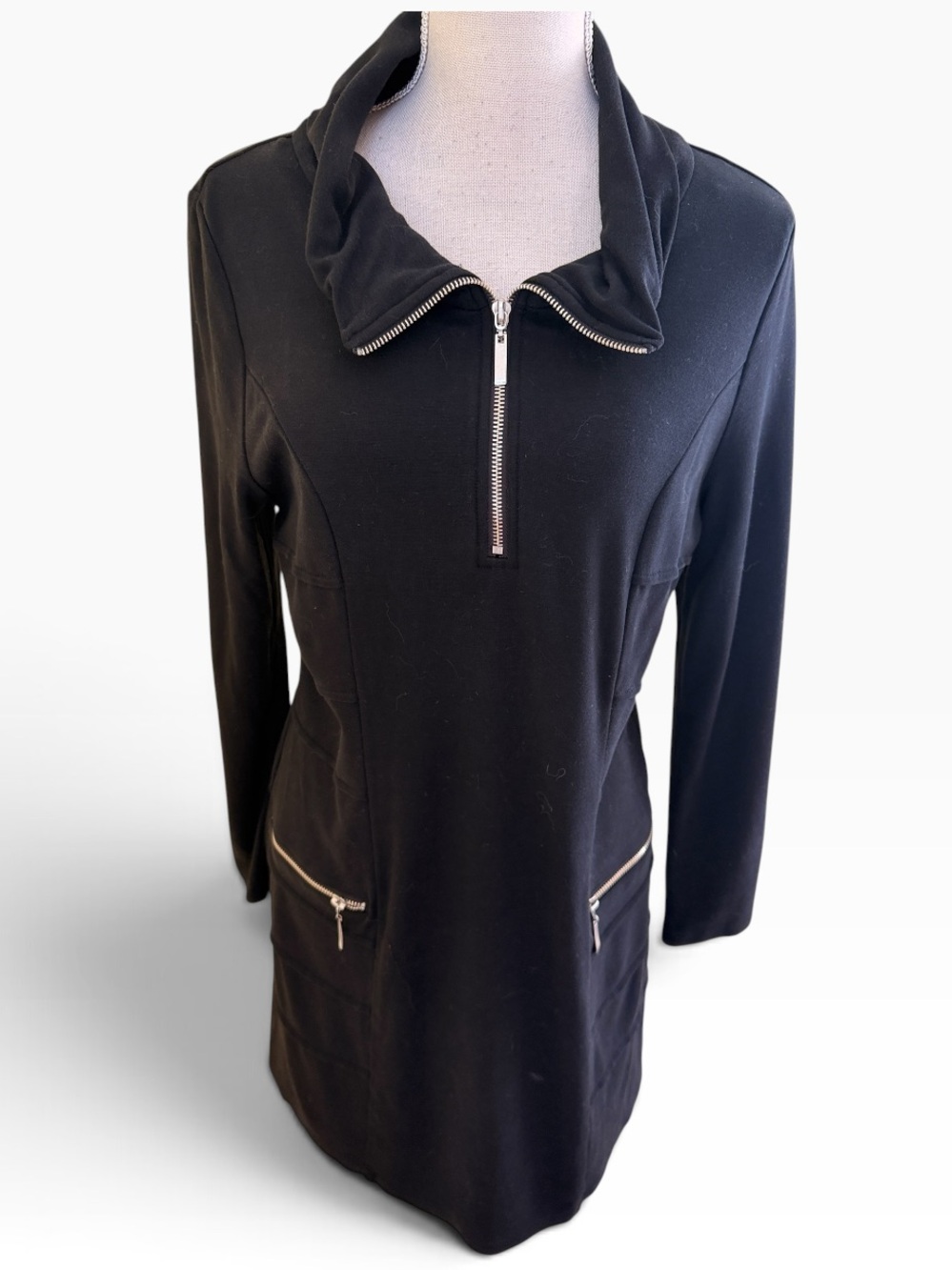 Dzhavael Couture Black Zip-Front Long Sleeve Mini Dress XL